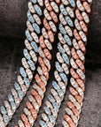 8mm cuban links necklace chain in white and blue diamonds