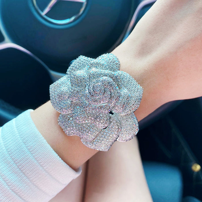 Piaget rose diamond bangle bracelet watch leather strap diamonds