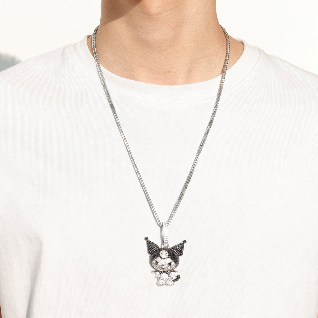 ifandco Iced Out Kuromi diamond pendant necklace with free matching chain included.