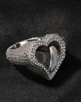 Fully iced hollow heart ring White Gold fashion nova shein coachella diamond ring hip hop jewelry rapper