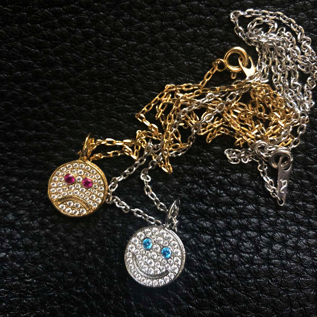 eyefunny smiling face thunder pendant necklace chain diamond jbalvin kim jones clot virgil offwhite