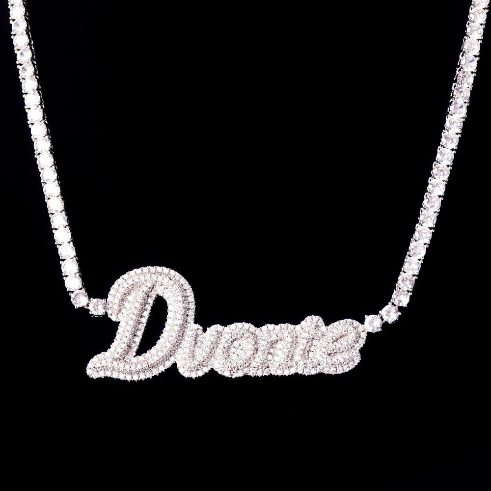 Hailey Bieber Wears Diamond Necklace With Her Married Last Name Vogue people.com custom name diamond necklace tennis link chain