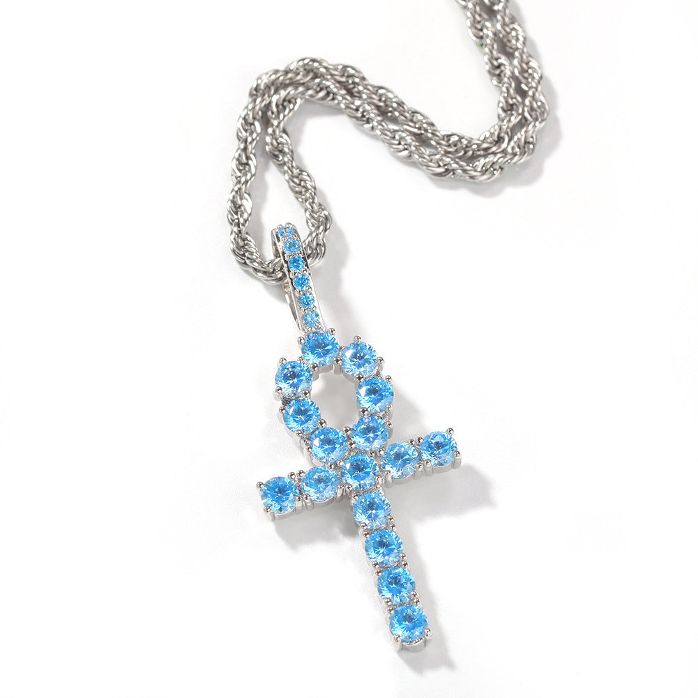 blue topaz Ankh pendant necklace chain diamond tyler the creator asap rocky playboi carti ben baller