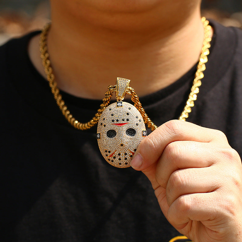 Jason mask Friday the 13th diamond fully iced pendant & necklace with free matching chain included.