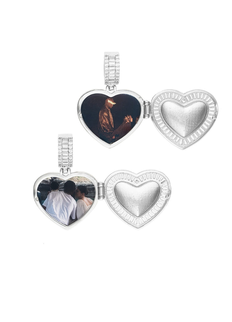 Custom memorial photo necklace chain heart locket baguette charm pendant diamond custom  shopgld