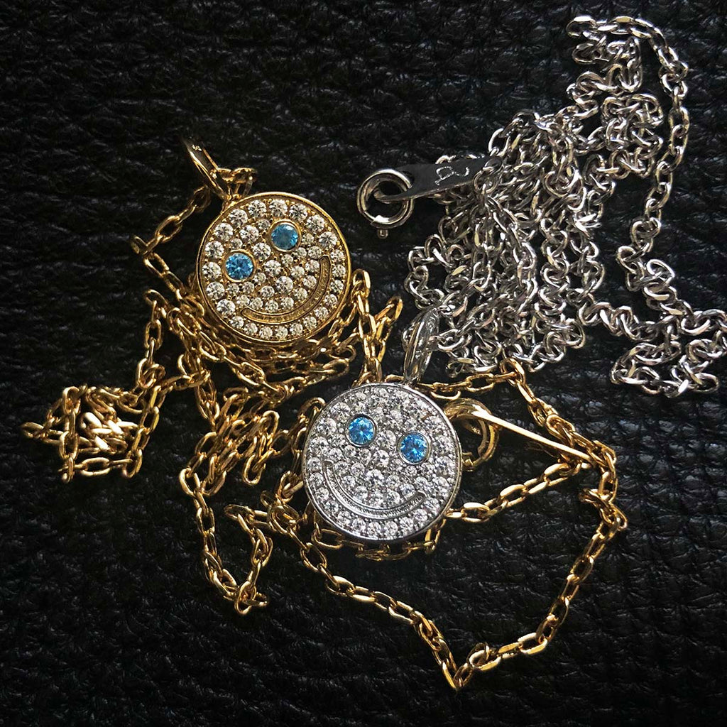 eyefunny smiling face thunder pendant necklace chain diamond jbalvin kim jones clot virgil offwhite