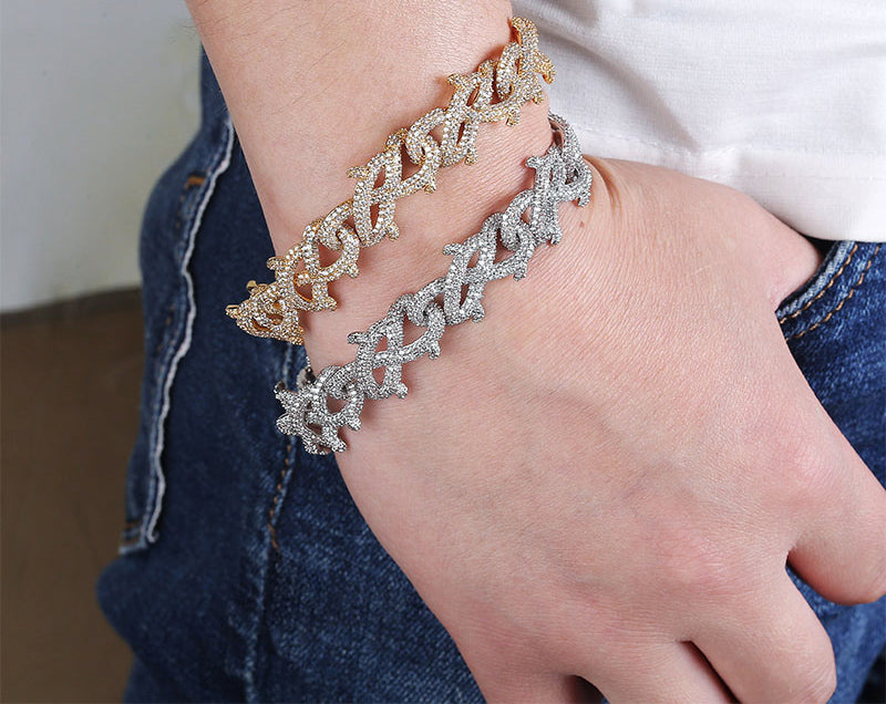 15mm Iced Barbed wire link bracelet chain shopgld gold diamond