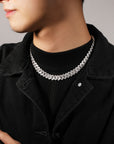 fully iced out 12mm curb cuban link necklace chain in baguette diamond White Gold shopgld