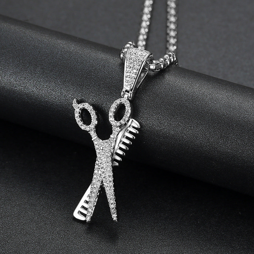 14K Gold Barber Shop Comb and Scissors Necklace diamond gold affordable jewelry