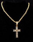 Baguette cross pendant & necklace with free matching chain hiphop