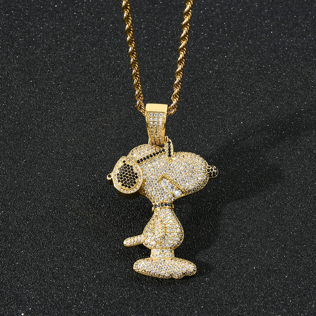 Iced Out diamond Charlie Brown Snoopy pendant necklace with free matching chain included free shipping top rappers jewelry brand urban fashion jewelers shopgld