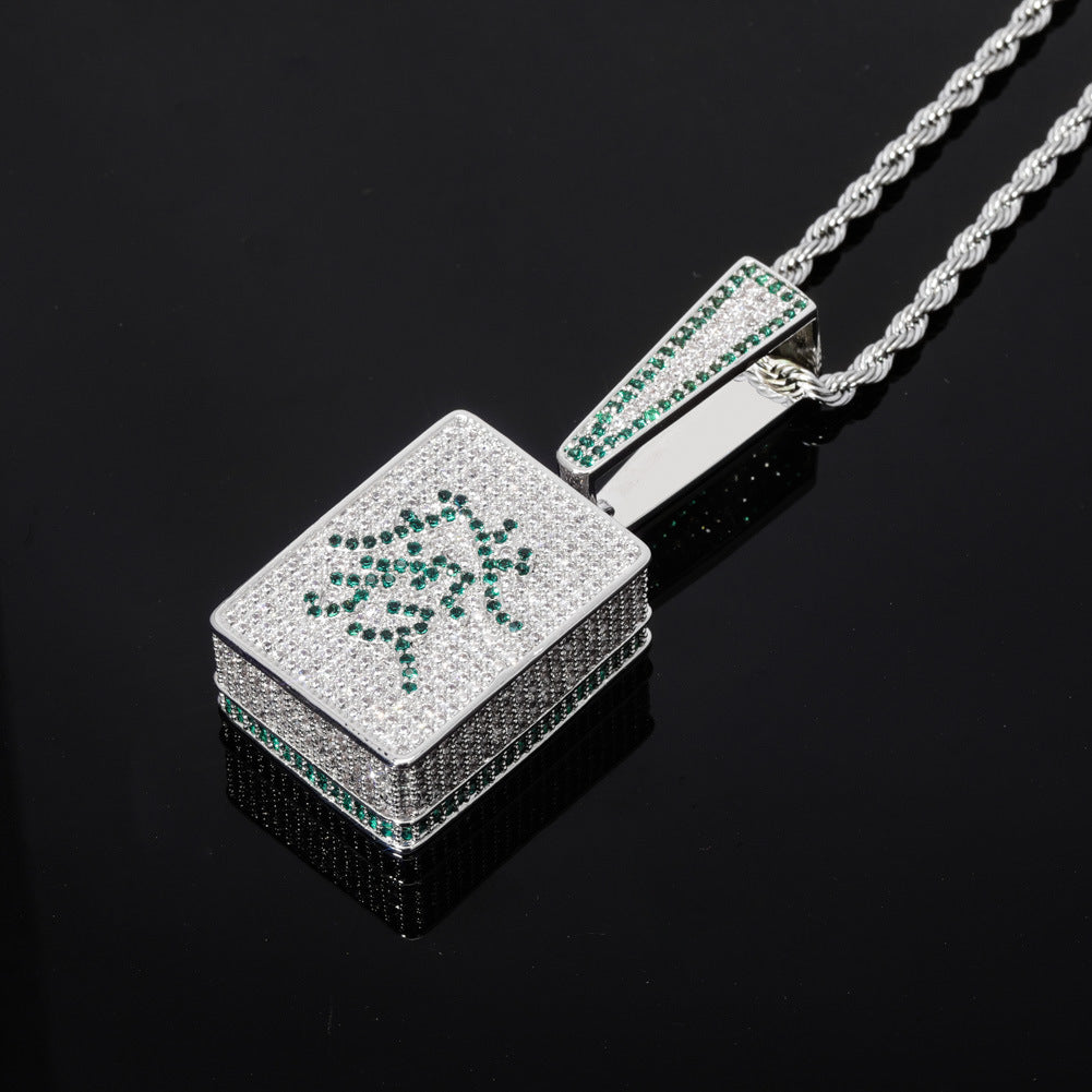Custom Mahjong pendant Wealth and Rich necklace free chain 88rising rich chigga brian