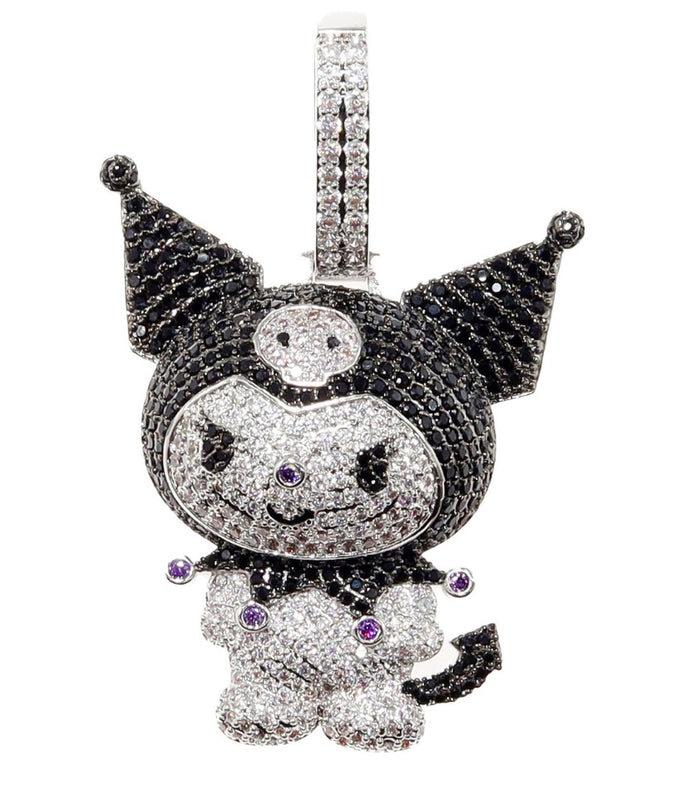 ifandco Iced Out Kuromi diamond pendant necklace with free matching chain included.
