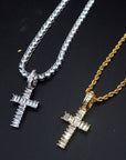 Baguette cross pendant & necklace with free matching chain hiphop