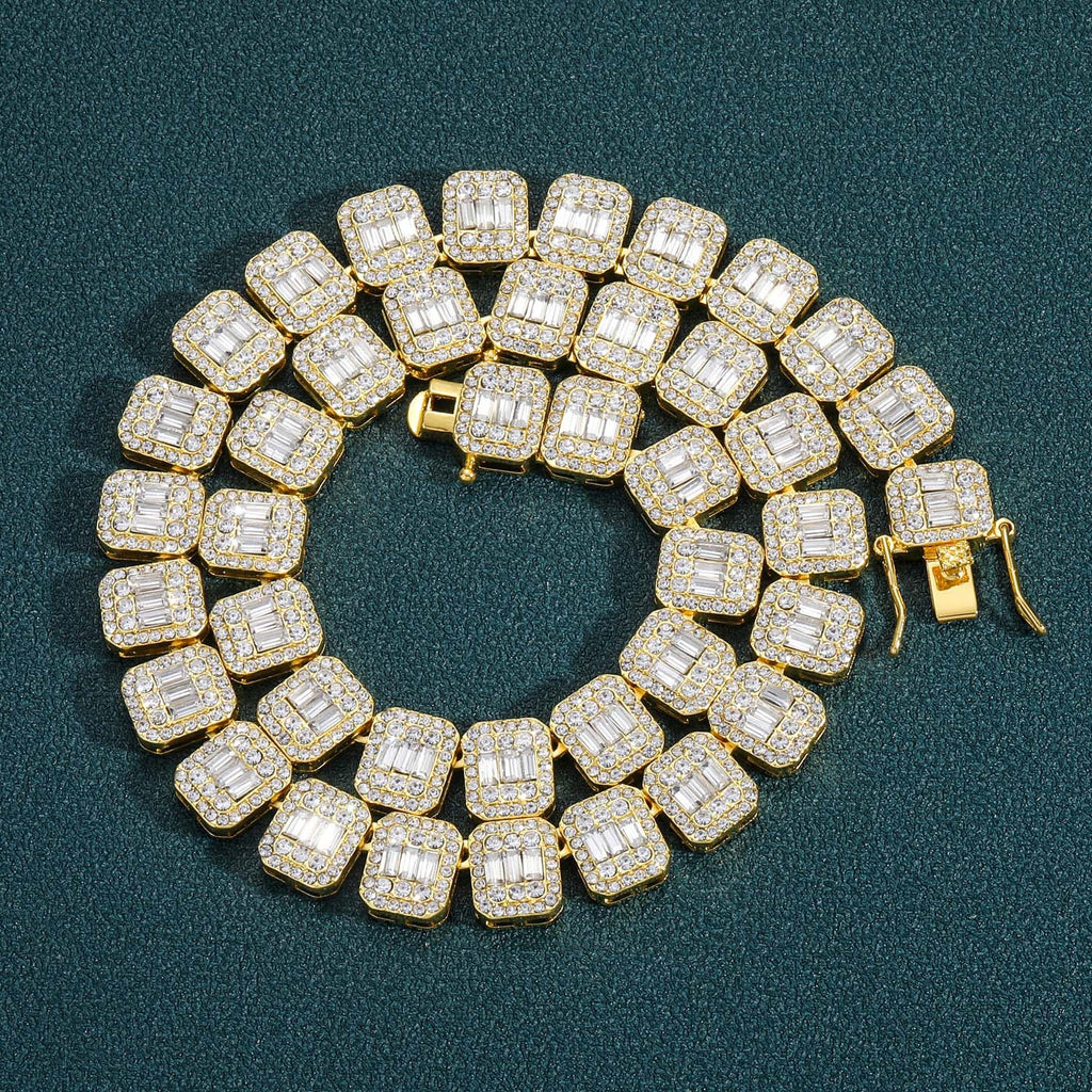 baguette diamond round stone tennis links bracelet necklace chain white gold yellow gold baller rappers nba hip hop jewelry buy shopping free shipping