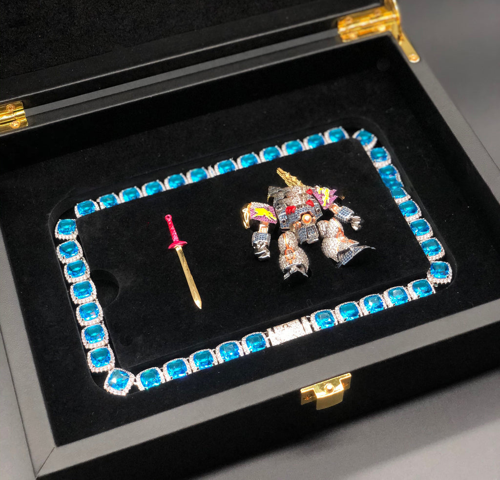 fully iced Mashin Hero Wataru Ryujinmaru fully iced and glow in the dark pendant necklace diamond chain set