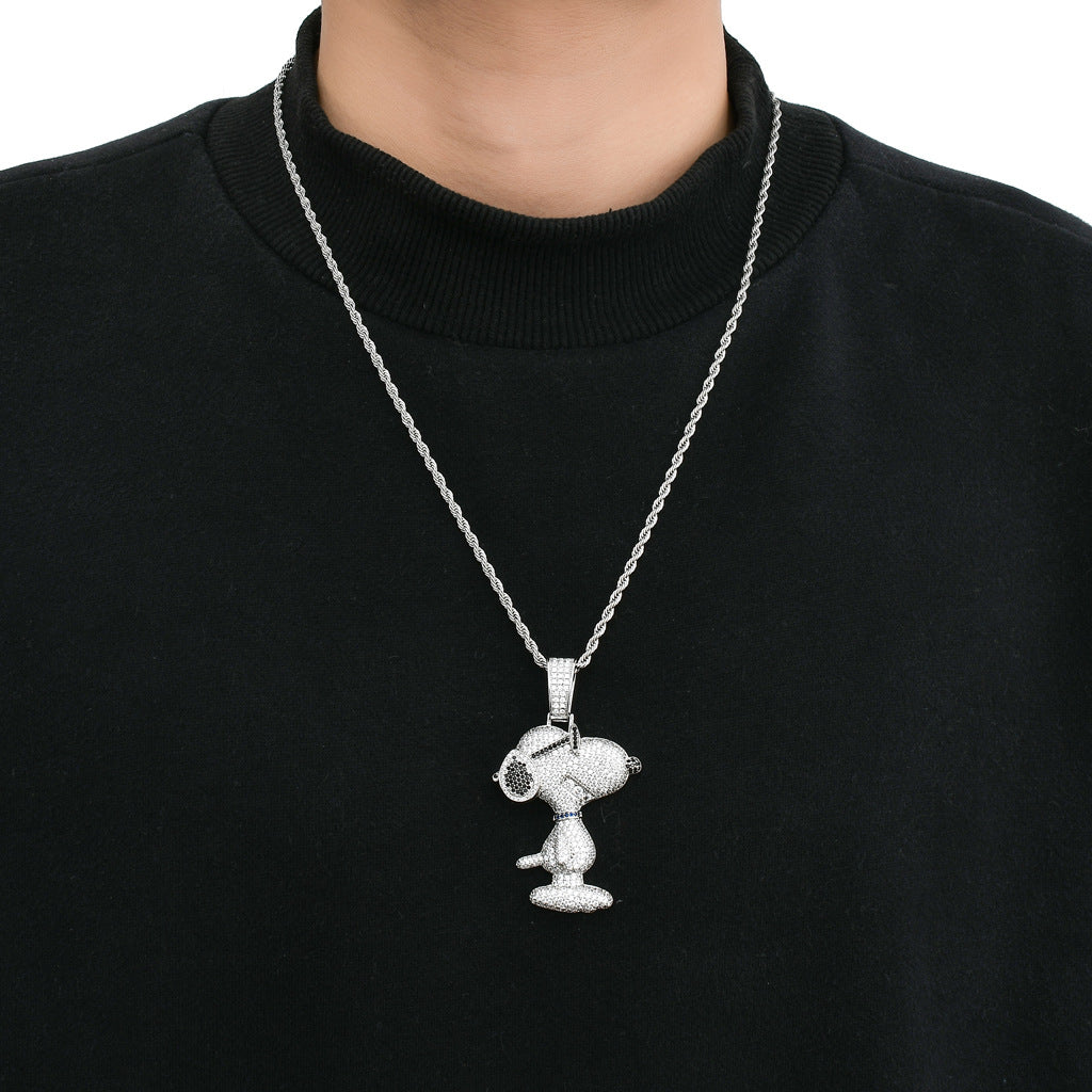Iced Out diamond Charlie Brown Snoopy pendant necklace with free matching chain included free shipping top rappers jewelry brand urban fashion jewelers shopgld
