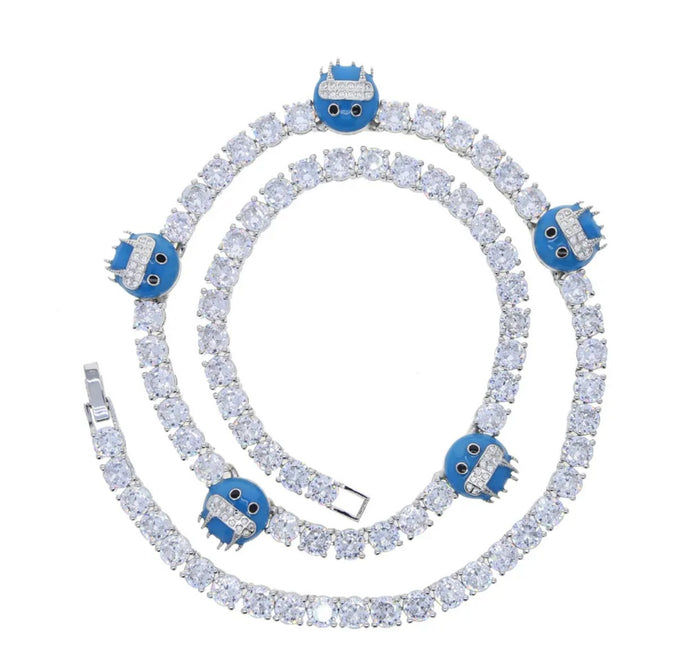 Emoji frozen freeze too icy diamond tennis link necklace chain short choker