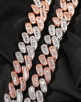 15mm cuban link necklace chain in baguette diamond White Gold Yellow Gold sterling silver hip hop jewelry cheap best quality custom made