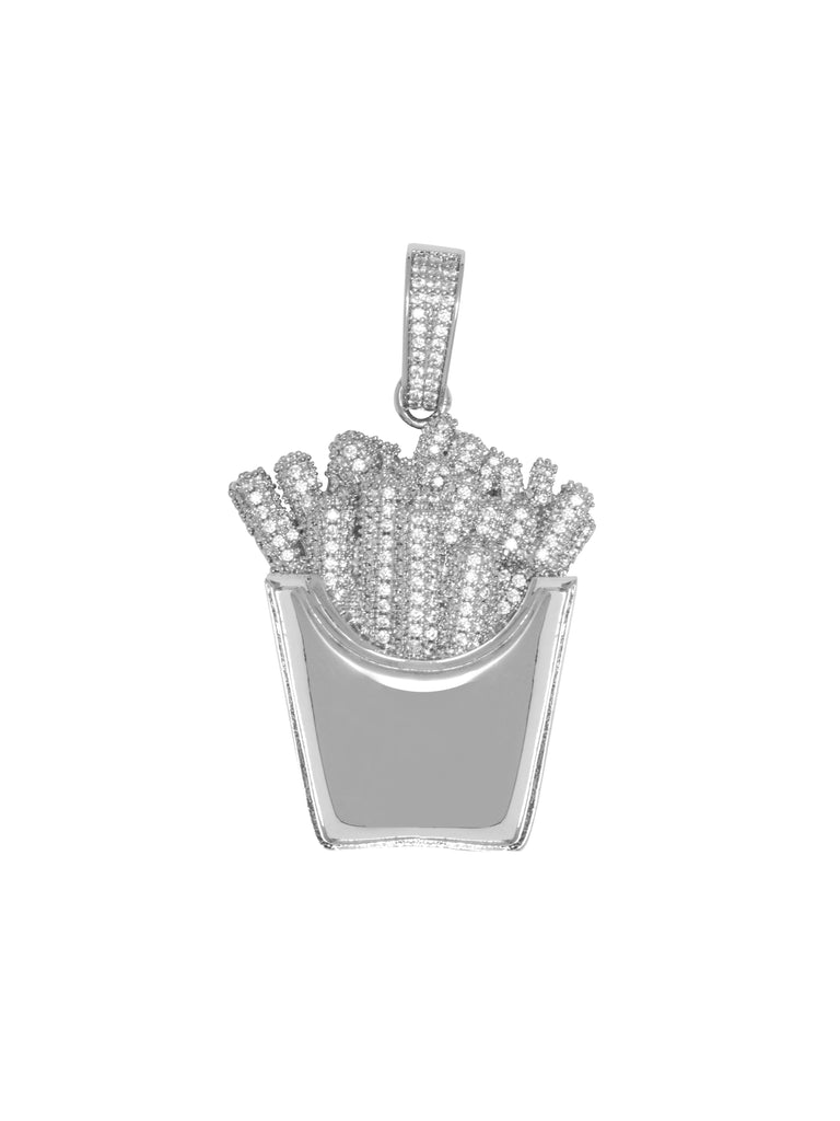 Emoji french fries pendant & necklace with free matching chain free shipping white gold diamond emoji necklace chain