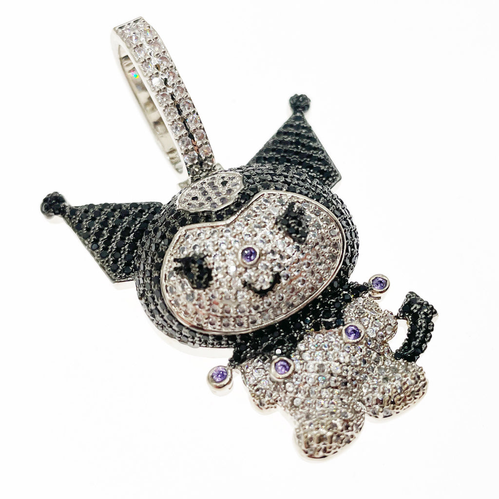 ifandco Iced Out Kuromi diamond pendant necklace with free matching chain included.