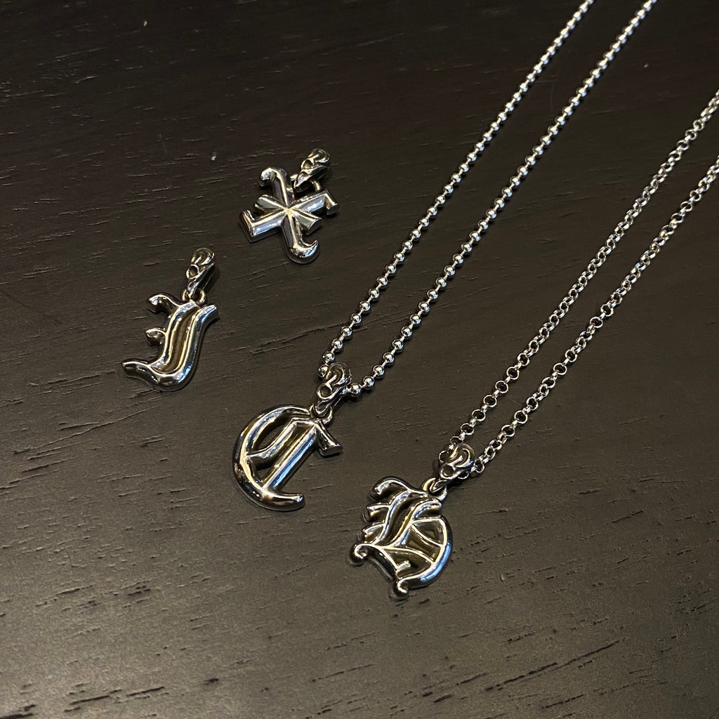 Custom Gothic font A-Z alphabet letter 925 silver pendant necklace buy not chrome