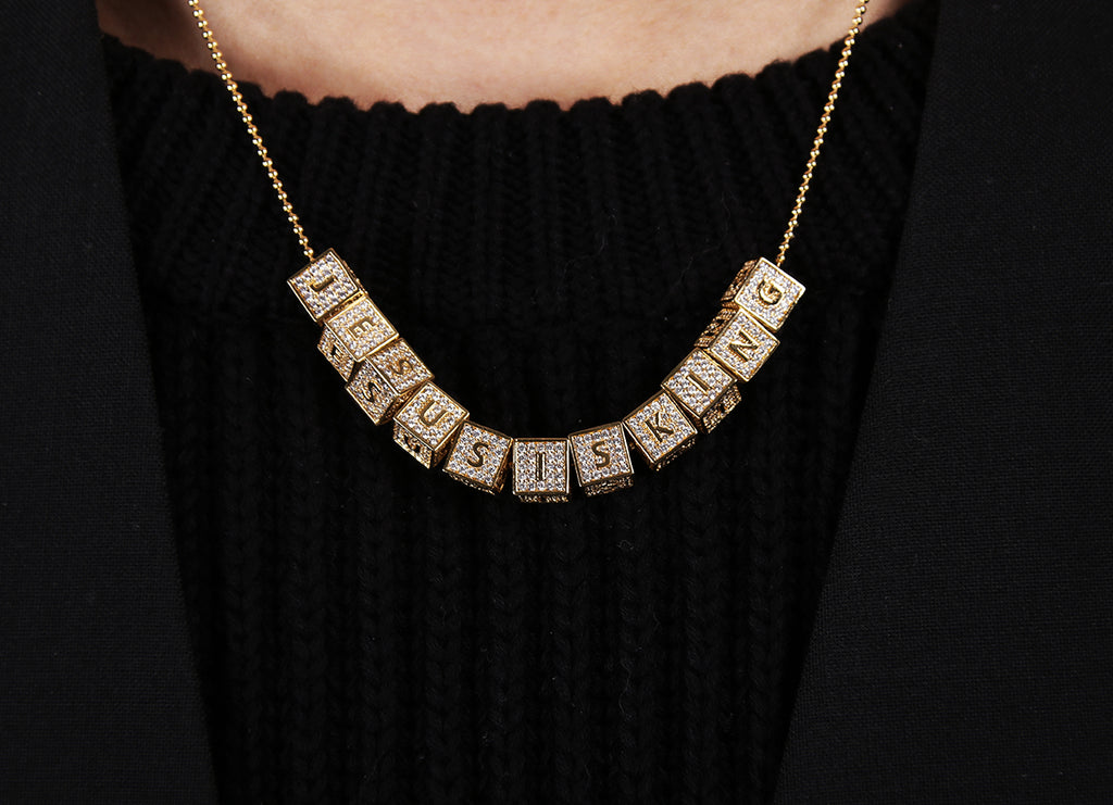 baby block letter custom necklace chain choker jesus is king kanye west rhude virgil off white