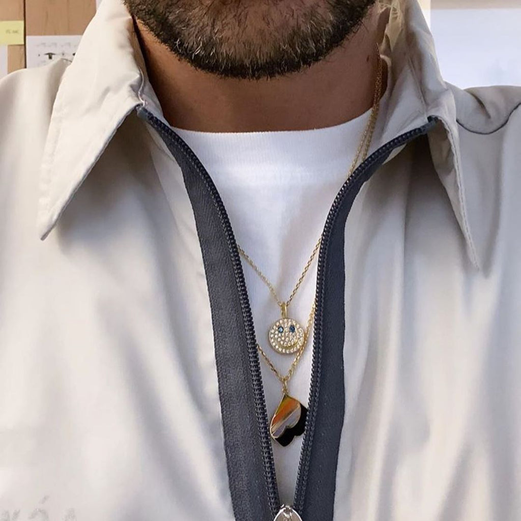 eyefunny smiling face thunder pendant necklace chain diamond jbalvin kim jones clot virgil offwhite
