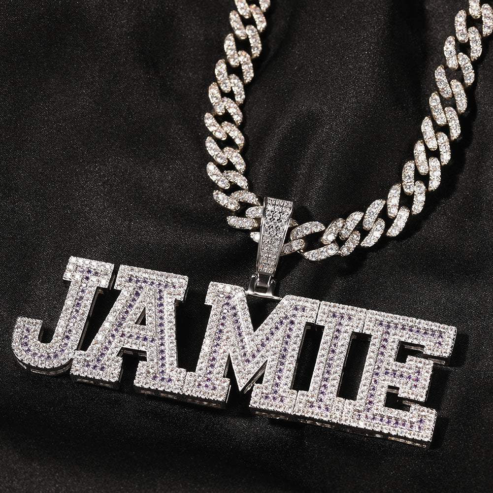 Custom A-Z baguette diamond custom Letters numbers Initial Charm pendant hollywood celebrity jewelers jewelry hip hop diamond necklace chain