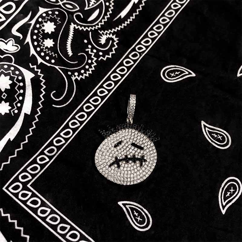 Buy Travis Scott Cactus Jack face logo diamond pendant necklace chain astroworld merch tour concert ticket buy now hip hop jewelry custom necklace rap artist hip hop