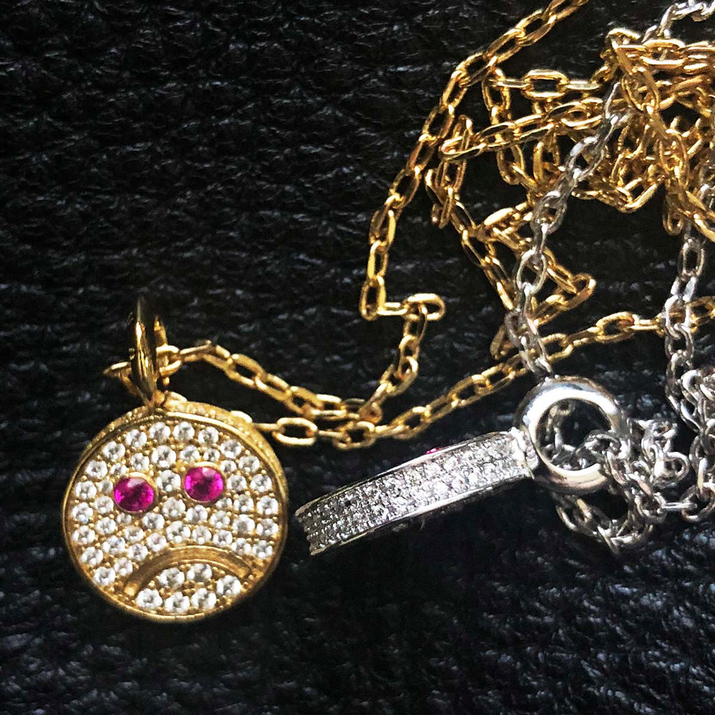 eyefunny smiling face thunder pendant necklace chain diamond jbalvin kim jones clot virgil offwhite