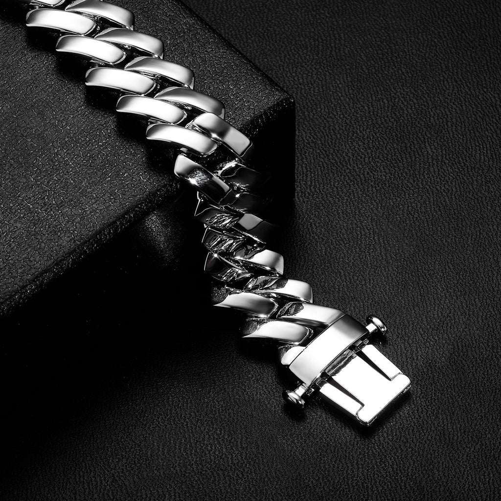 solid, special clasp, custom made 18mm curb cuban link chain yellow gold white gold solid silver 925 sterling vermeil