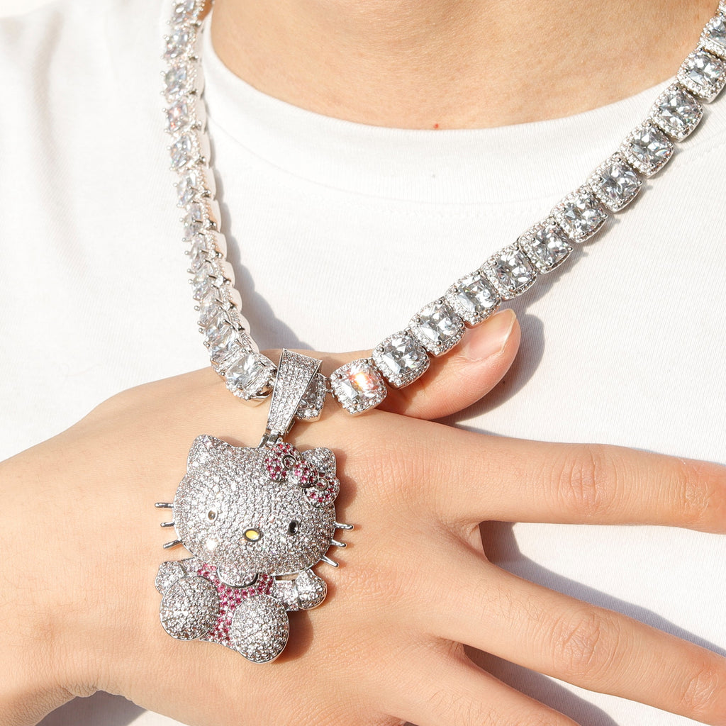 ifnandco custom hello kitty diamond pendant necklace chain iced out ben baller