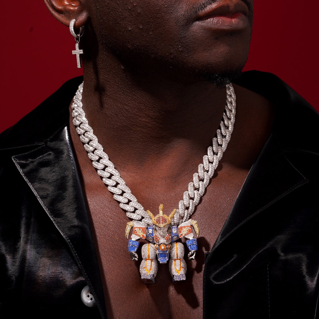 fully iced Mashin Hero Wataru Ryujinmaru fully iced and glow in the dark pendant necklace diamond chain set