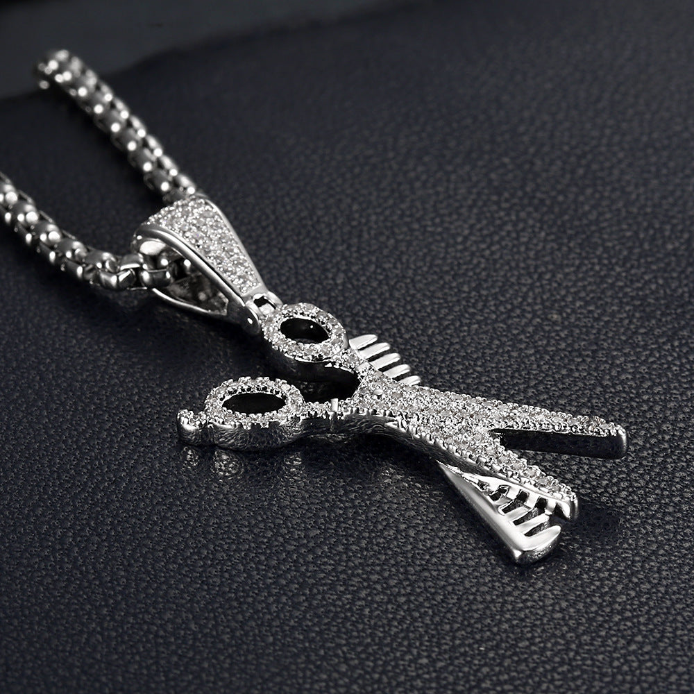 14K Gold Barber Shop Comb and Scissors Necklace diamond gold affordable jewelry