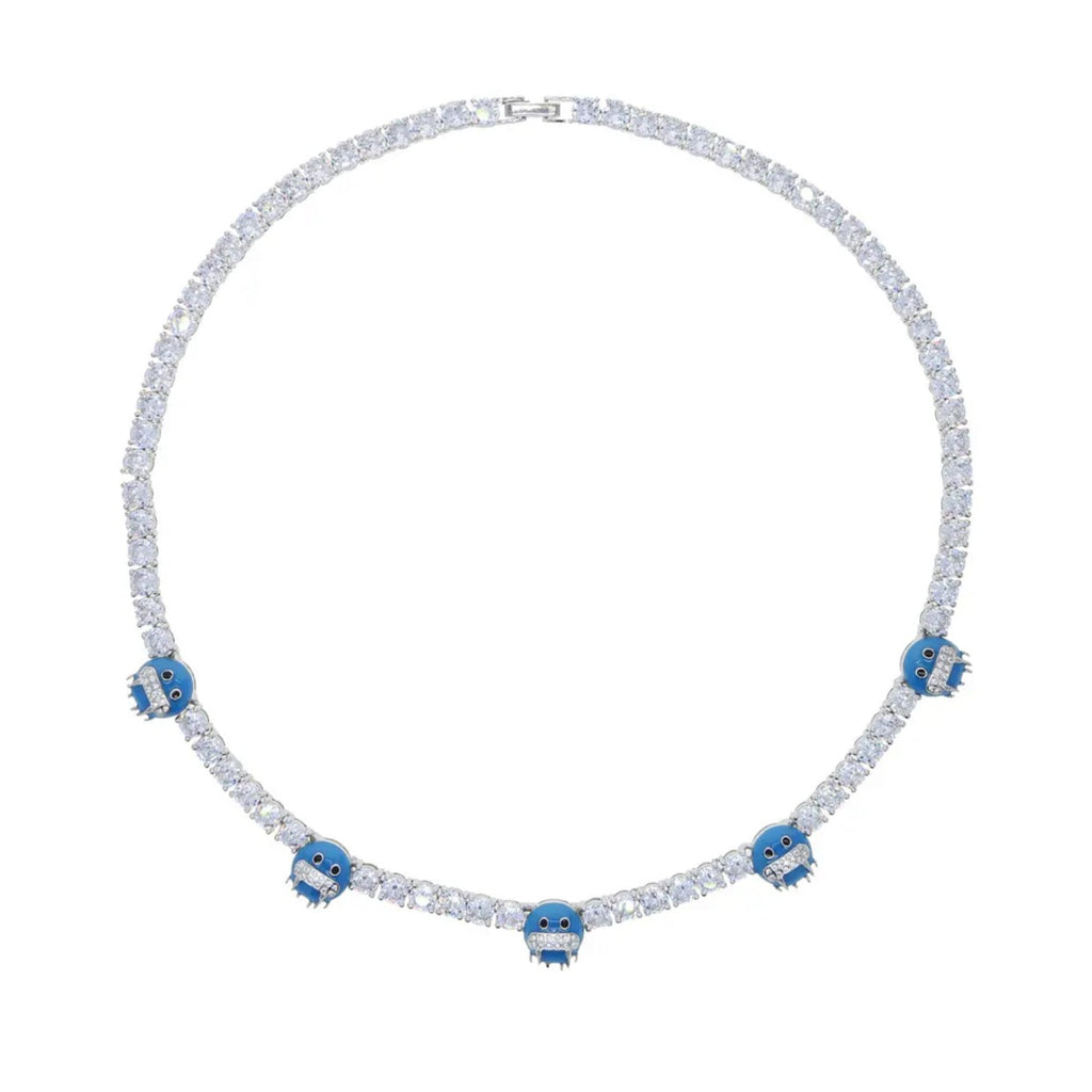 Emoji frozen freeze too icy diamond tennis link necklace chain short choker