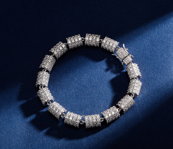 Fully iced Baguettes Cylinder Round Bracelet Yellow Gold diamonds