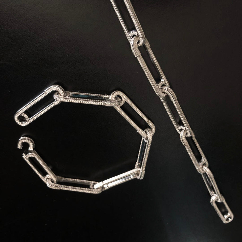 Safety pin pave bracelet - White Gold