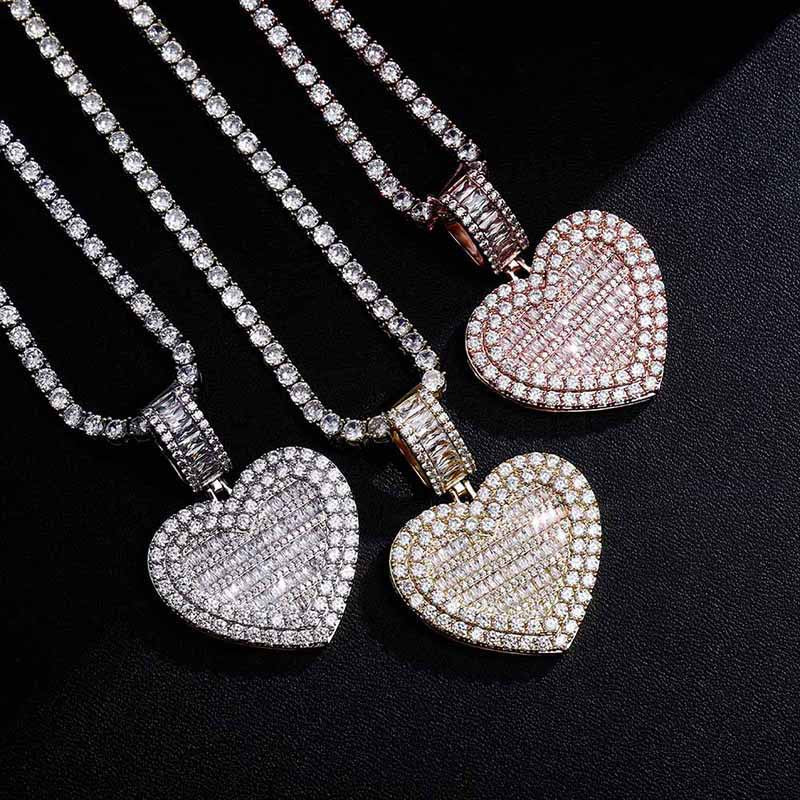 Custom memorial photo necklace chain heart locket baguette charm pendant diamond custom  shopgld