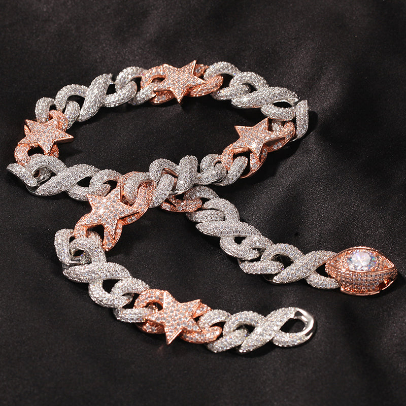 Custom fully iced diamond star interlaced cuban link short choker necklace rap artist jewelers jewelery bling travis scott ifandco