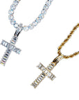 Baguette cross pendant & necklace with free matching chain hiphop