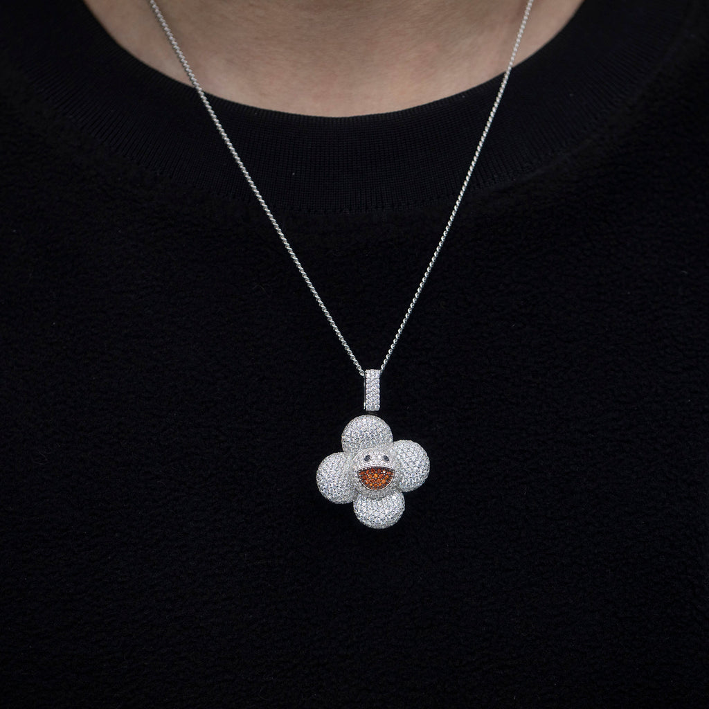 superflat first love monorgram flower fidget spinner TAKASHI MURAKAMI Super Flat, First Love, Flower screenprint in colors with Platinum leaf pendant with matching chain necklace