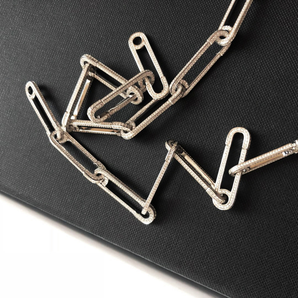 Safety pin pave bracelet - White Gold