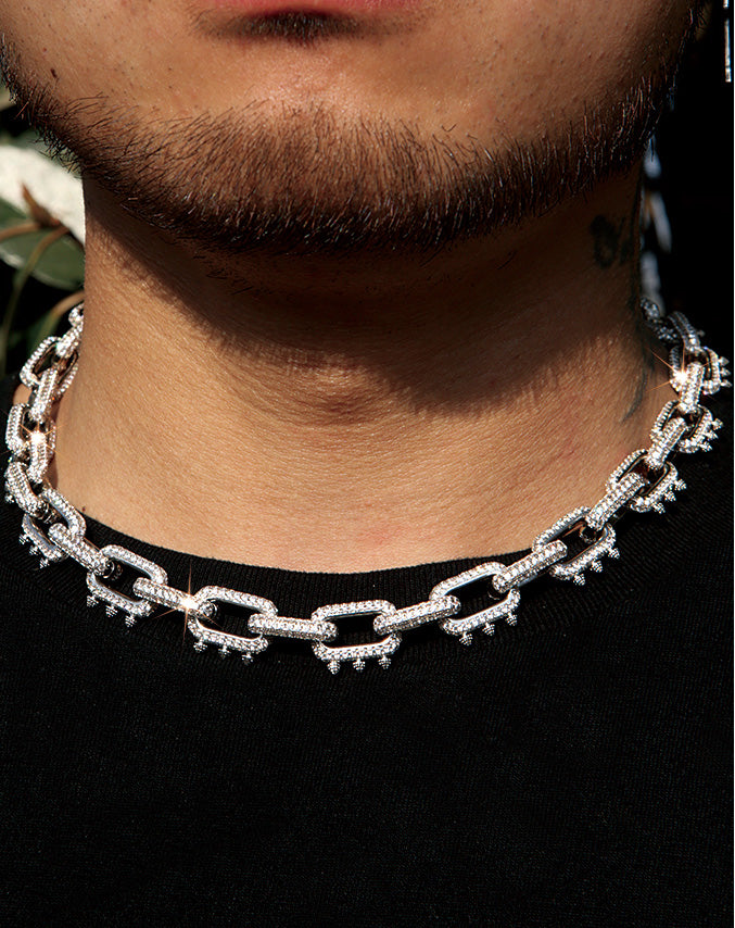 Playboi Carti spiked links necklace cuban link fully iced diamond vvs vlone asap rocky