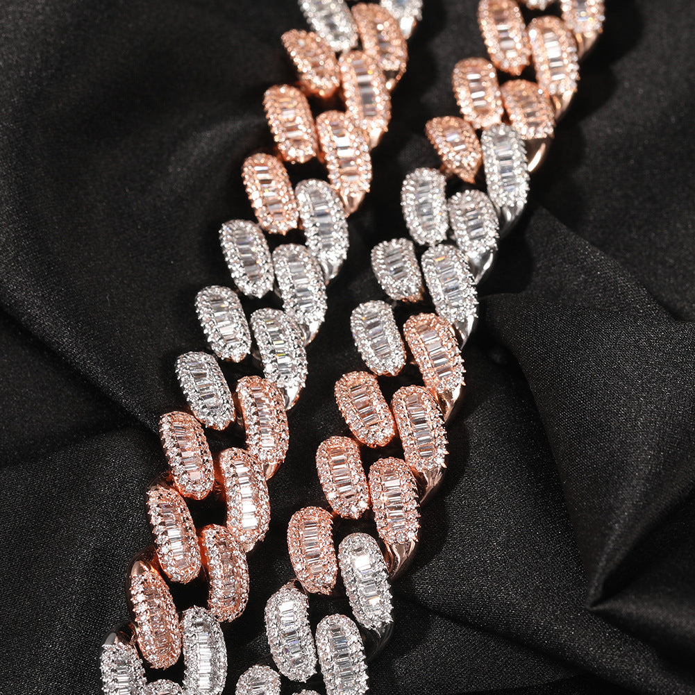 15mm cuban link necklace chain in baguette diamond White Gold Yellow Gold sterling silver hip hop jewelry cheap best quality custom made