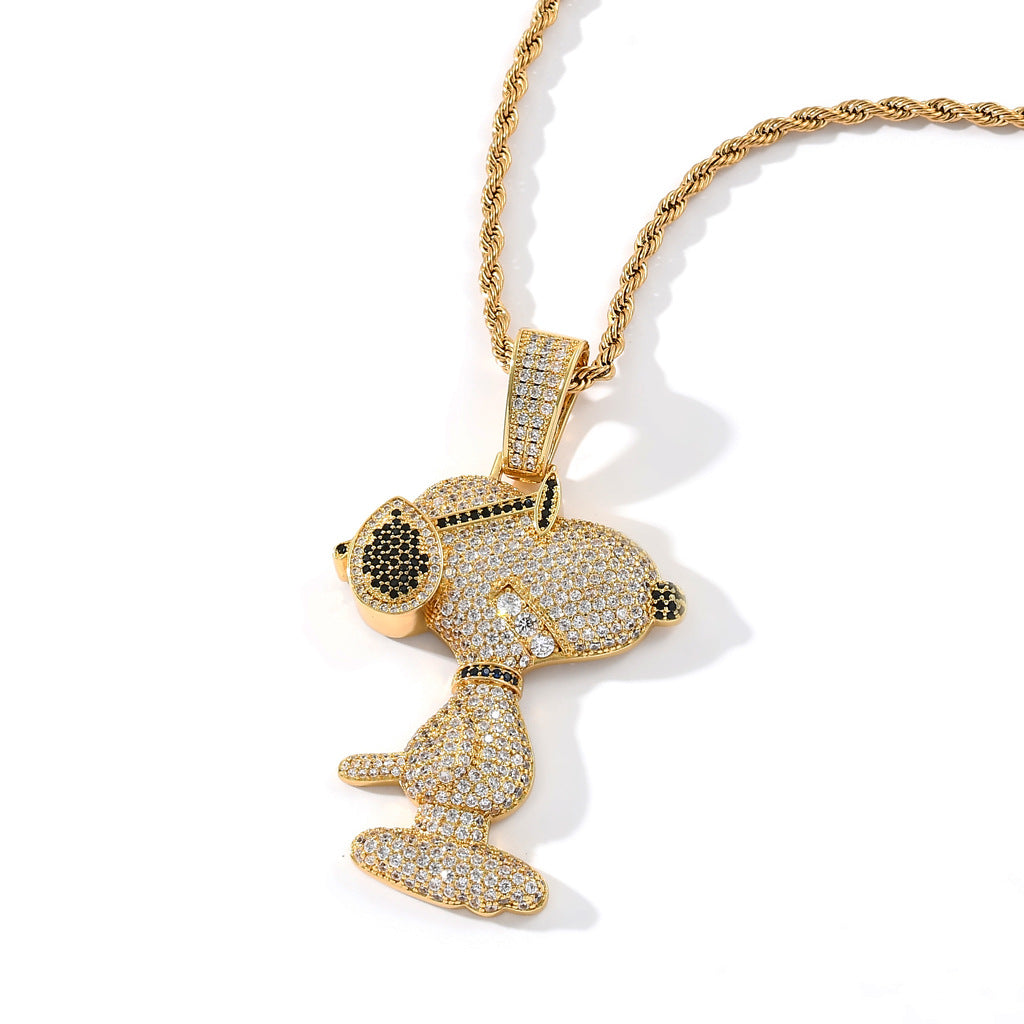 Iced Out diamond Charlie Brown Snoopy pendant necklace with free matching chain included free shipping top rappers jewelry brand urban fashion jewelers shopgld