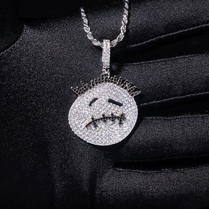Buy Travis Scott Cactus Jack face logo diamond pendant necklace chain astroworld merch tour concert ticket buy now hip hop jewelry custom necklace rap artist hip hop