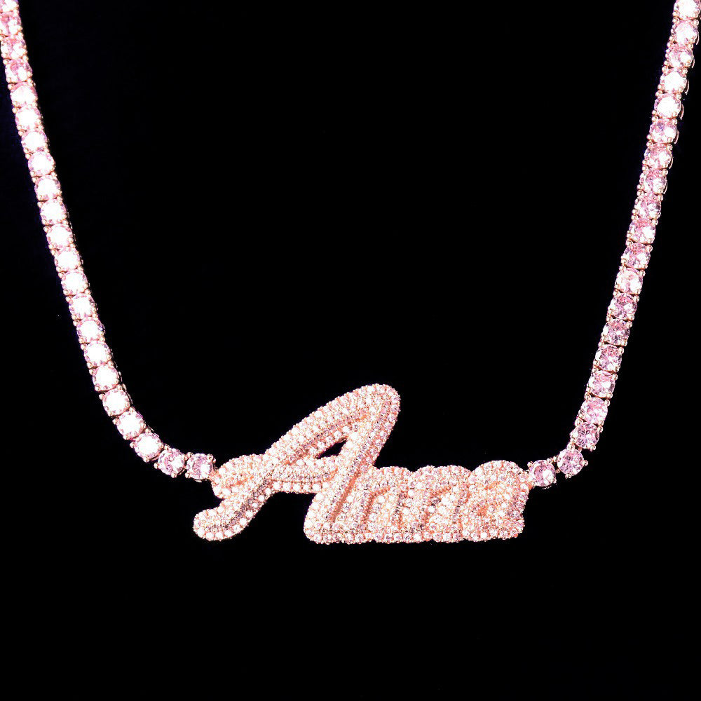 Hailey Bieber Wears Diamond Necklace With Her Married Last Name Vogue people.com custom name diamond necklace tennis link chain