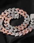 15mm cuban link necklace chain in baguette diamond White Gold Yellow Gold sterling silver hip hop jewelry cheap best quality custom made