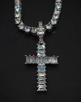 Baguette cross pendant & necklace with free matching chain hiphop